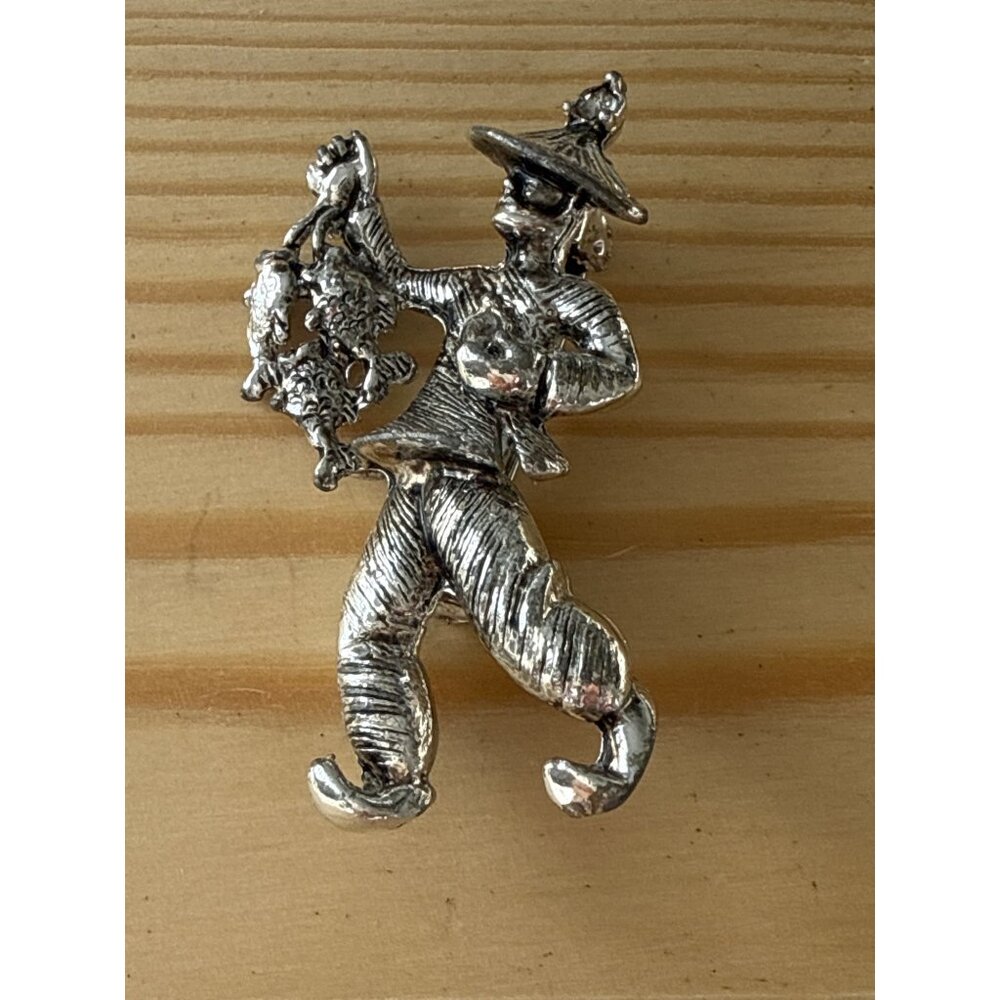 Vintage Silver-Tone Figural Brooch Pin With Dancing Character Design